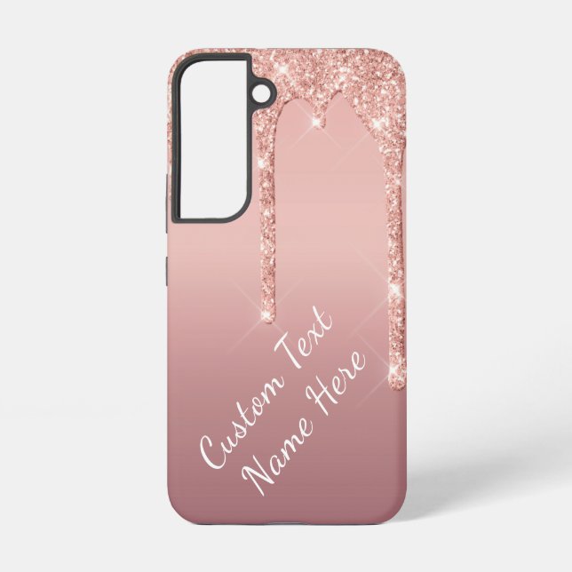 Rose Gold Glitter Custom Text Name Personalized Samsung Galaxy S22 Case (Back)