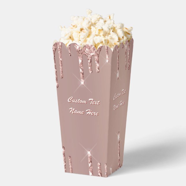 Rose Gold Glitter Custom Text Name Popcorn Boxes (Popped)