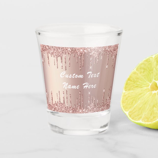 Rose Gold Glitter Custom Text Name Shot Glass Gift (Front)