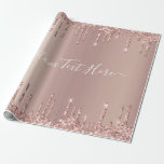 Rose Gold Glitter Custom Text Name Wrapping Paper<br><div class="desc">Wrapping Paper with Rose Gold Blush Glitter Sparkle Drips Custom Text Pink Modern - Add Your Unique Text or Remove Text - Make Your Special Gift - Resize and move or remove and add text / elements with customization tool. Design by MIGNED. Please see my other projects. You can also...</div>