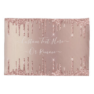 Rose Gold Glitter Custom Text Pillow Case