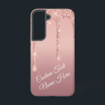 Rose Gold Glitter Custom Text Samsung Galaxy Case<br><div class="desc">Samsung Galaxy Cases or iPhone Cases with Custom Text Rose Gold Blush Glitter Sparkle Drips Pink Wedding or Party Supplies / Gift - Add Your Unique Text / Name or Remove Text - Make Your Special Gift - Resize and move or remove and add text / elements with Customization tool....</div>