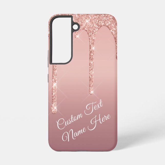 Rose Gold Glitter Custom Text Samsung Galaxy Case (Back)