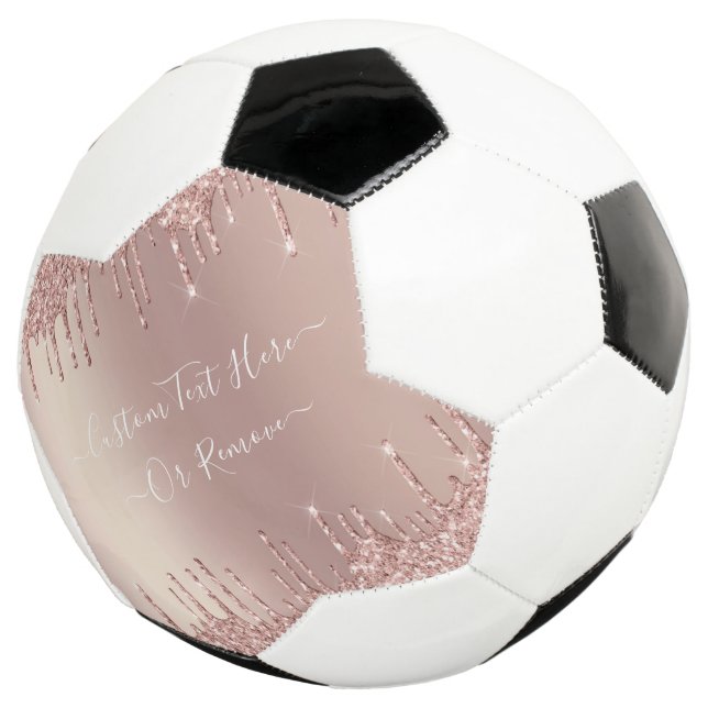 Rose Gold Glitter Custom Text Soccer Ball (Three Quarter)
