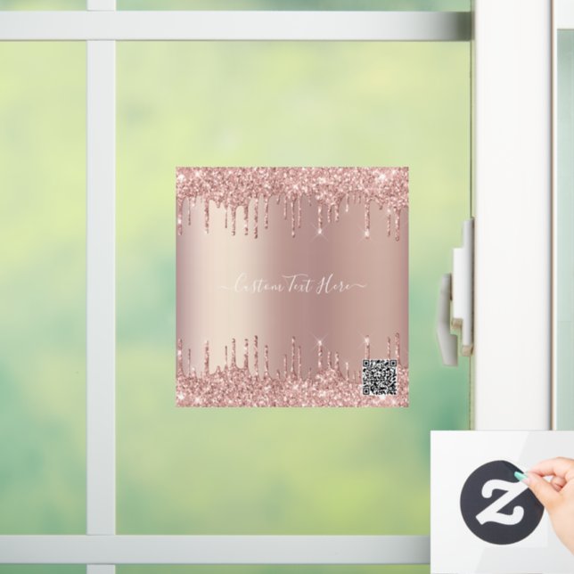 Rose Gold Glitter Custom Text Window Cling QR Code (Home)