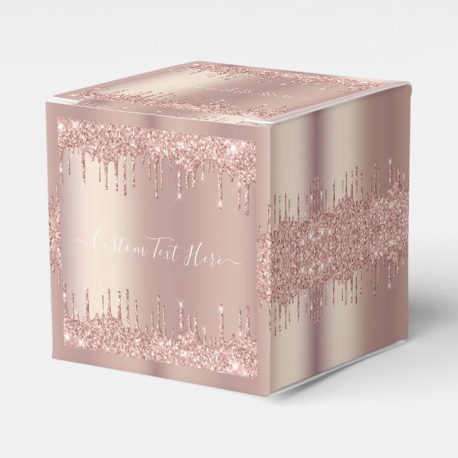 Rose Gold Glitter Custom Text Your Name Favour Box (Front Side)