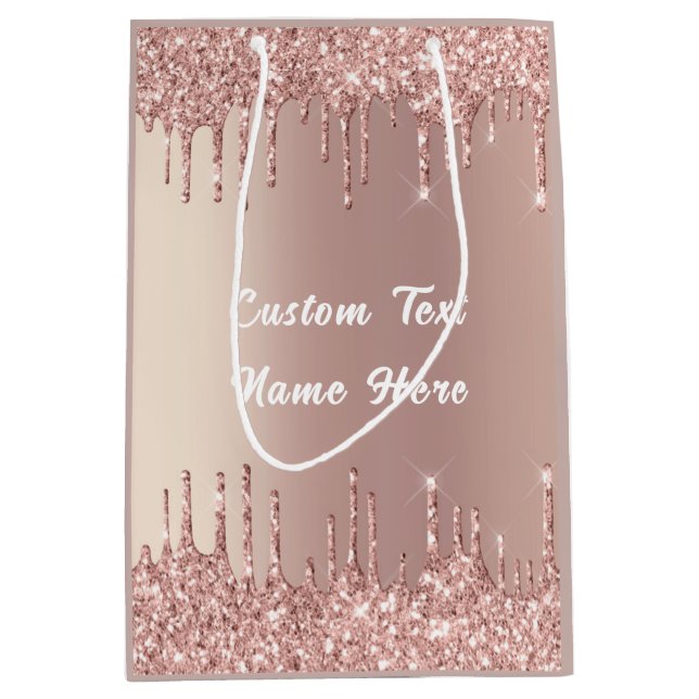 Rose Gold Glitter Custom Text Your Name Gift Bag (Front)