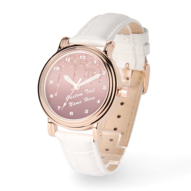 Rose Gold Glitter Custom Text Your Name Watch (Angle)