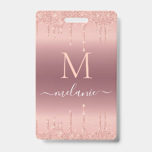 Rose Gold Glitter Custom Your Letter Name Badge