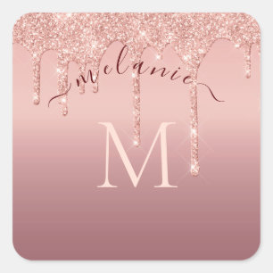 Rose Gold Glitter Custom Your Letter Name Sticker