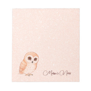 Rose Gold Glitter Cute Owl Add Name Notepad