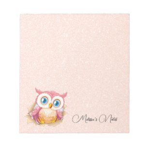 Rose Gold Glitter Cute Owl Add Name Notepad