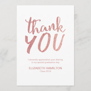 Rose Gold Glitter Cute Script Graduation Thank You Card