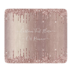 Rose Gold Glitter Cutting Board with Custom Text