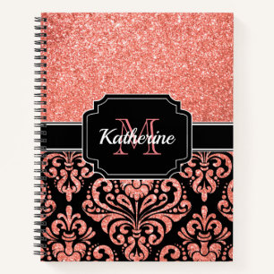 Rose Gold Glitter Damask Notebook