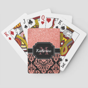 Rose Gold Glitter Damask Playing Cards
