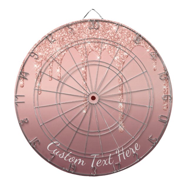 Rose Gold Glitter Dart Board with Custom Text (Front)