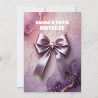 Rose gold glitter diamond bow birthday invitation
