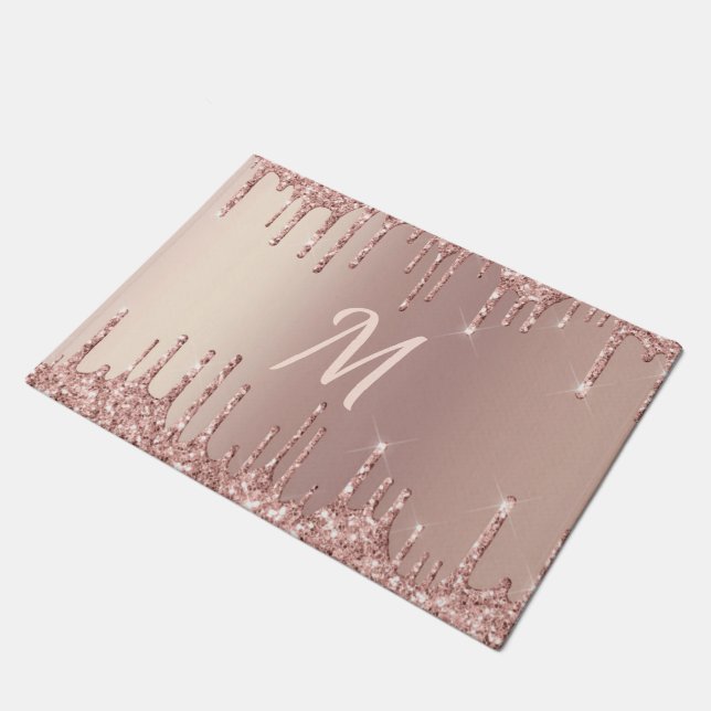 Rose Gold Glitter Doormat with Custolm Letter (Angled)