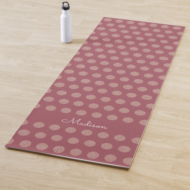 Rose Gold Glitter Dots Personalized Yoga Mat (In Situ)