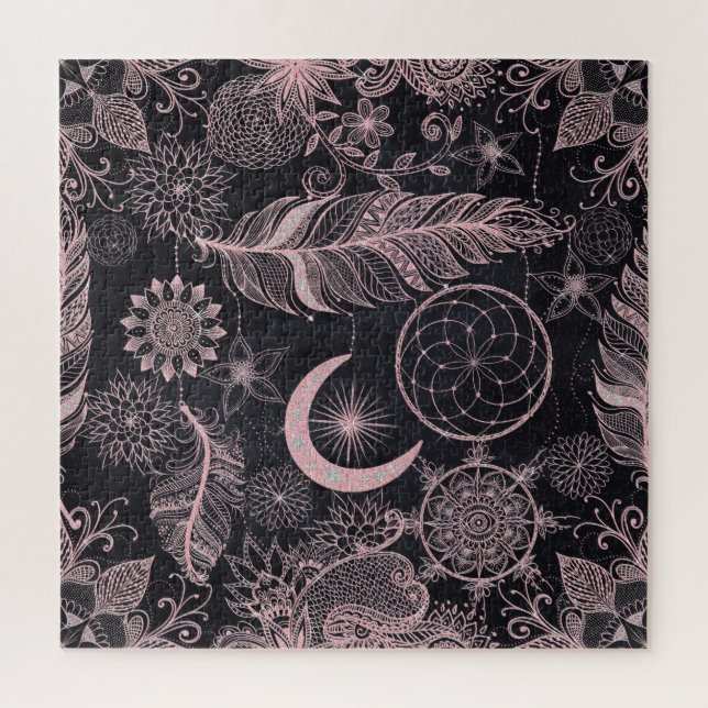 Rose Gold Glitter Dreamcatcher Feathers Mandala Jigsaw Puzzle (Vertical)