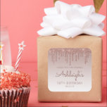 Rose Gold Glitter Drip 18th Birthday Thank You Square Sticker<br><div class="desc">These chic 18th birthday party thank-you stickers feature a sparkly rose gold faux glitter drip border and rose gold ombre background. The words "Thank you for coming!" appear in dark rose. Personalize them with her name in handwriting script,  along with her birthday and date below.</div>