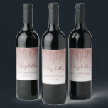Rose Gold Glitter Drip 40th Birthday Party Wine Label<br><div class="desc">These chic,  feminine fortieth birthday wine bottle labels feature a sparkly rose gold faux glitter drip border and rose gold ombre background. Personalize them with her name in dark rose handwriting script,  with her birthday and date below in sans serif font.</div>