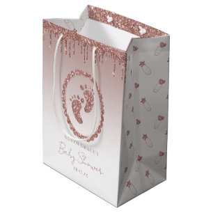 Rose Gold Glitter Drip Baby Shower Gift Bag 
