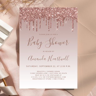 Rose Gold Glitter Drip Baby Shower Invitation