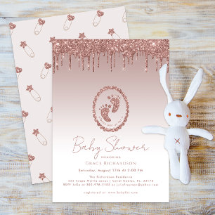 Rose Gold Glitter Drip Baby Shower Invitation