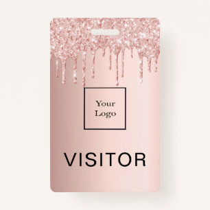 Rose gold glitter drip blush business logo visitor badge