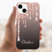 Rose gold glitter drip copper ombre name girly