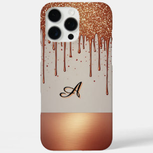 Rose Gold Glitter Drip Custom Name Monogram iPhone 16 Pro Max Case