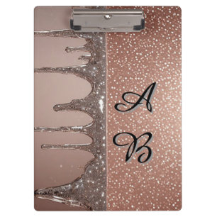 Rose Gold Glitter Drip Custom Name Monogram Clipboard