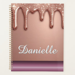 Rose Gold Glitter Drip Custom Name Monogram Planner