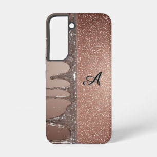 Rose Gold Glitter Drip Custom Name Monogram Samsung Galaxy Case