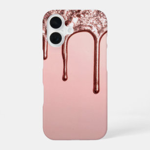 Rose Gold Glitter Drip iPhone 16 Case
