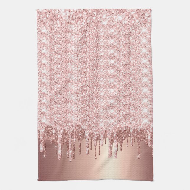 Rose Gold Glitter Drip Kitchen Towel (Vertical)