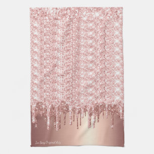 Rose Gold Glitter Drip Kitchen Towel