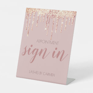 Rose Gold Glitter drip lashes appointment sign