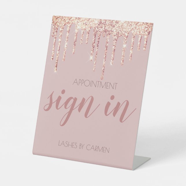 Rose Gold Glitter drip lashes appointment sign (Front)