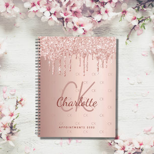 Rose gold glitter drip monogram script luxury 2021 planner