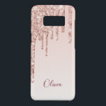 Rose gold glitter drip ombre glam girly name Case-Mate samsung galaxy s8 case<br><div class="desc">An elegant,  girly and glam phone case. Faux rose gold and pink glitter drip,  paint look.  Rose gold ombre background. Insert your name,  written with a modern hand lettered style script.</div>