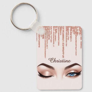Rose Gold Glitter Drip With Feminine Eye Makeup Keychain