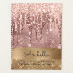 Rose Gold Glitter Dripping Gold Stripes Monogram Planner<br><div class="desc">Modern, luxury, rose gold glitter drips on gold and rose gold colour glitter stripes custom monogrammed planner. This design features faux sparkle glitter stripes and brushed metal in gold, and blush pink rose gold colour glitter with name or monogram text template. Above light blush pink and rose gold glitter dripping....</div>
