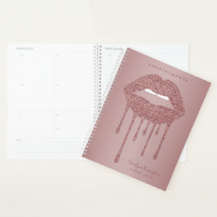 Rose Gold Glitter Dripping Lips Makeup Appointment Planner