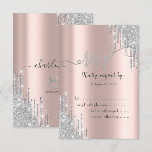 Rose Gold Glitter Drips 80th Birthday RSVP Invitation