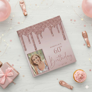 Rose Gold Glitter Drips Birthday Photo Album Binder