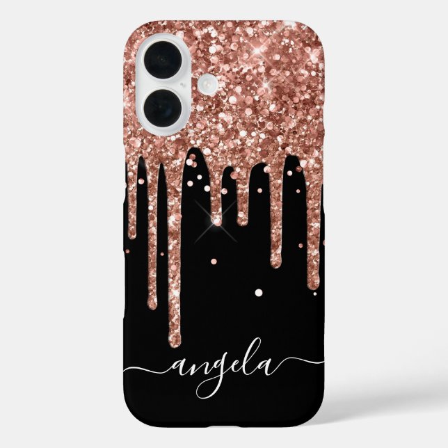 Rose Gold Glitter Drips Black Glam Signature Case-Mate iPhone Case (Back)