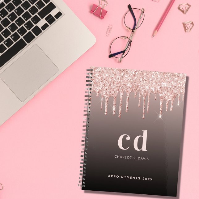 Rose gold glitter drips black monogram 2024 planner (Creator Uploaded)
